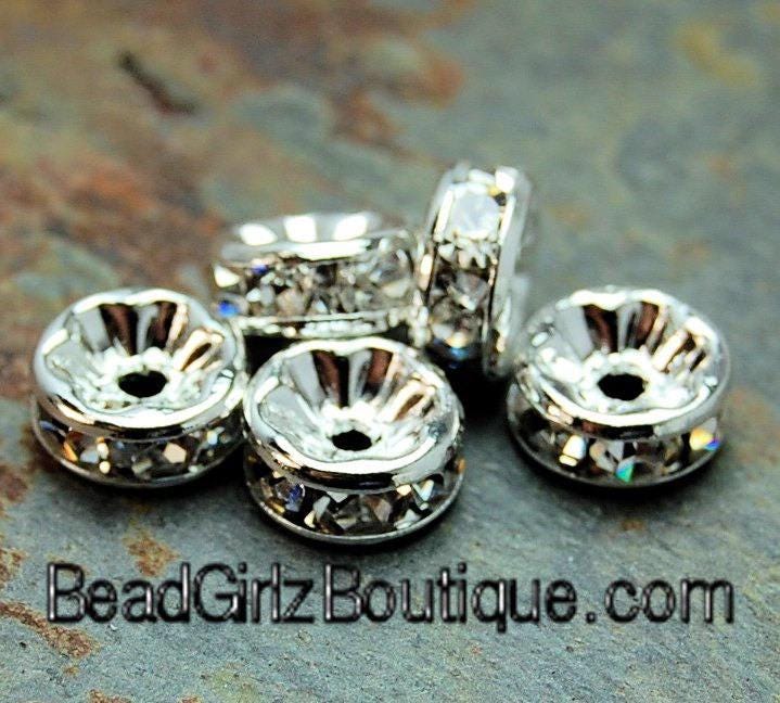 Silber Strass Perlen, Güteklasse Aaa, Nickel Frei, Rondell, Kristall, 6 X 3 Mm -25 Silber Strass Perlen, Güteklasse Aaa, Nickel Frei, Rondell, Kristall, 6 X 3 Mm -25 von BeadGirlzBoutique