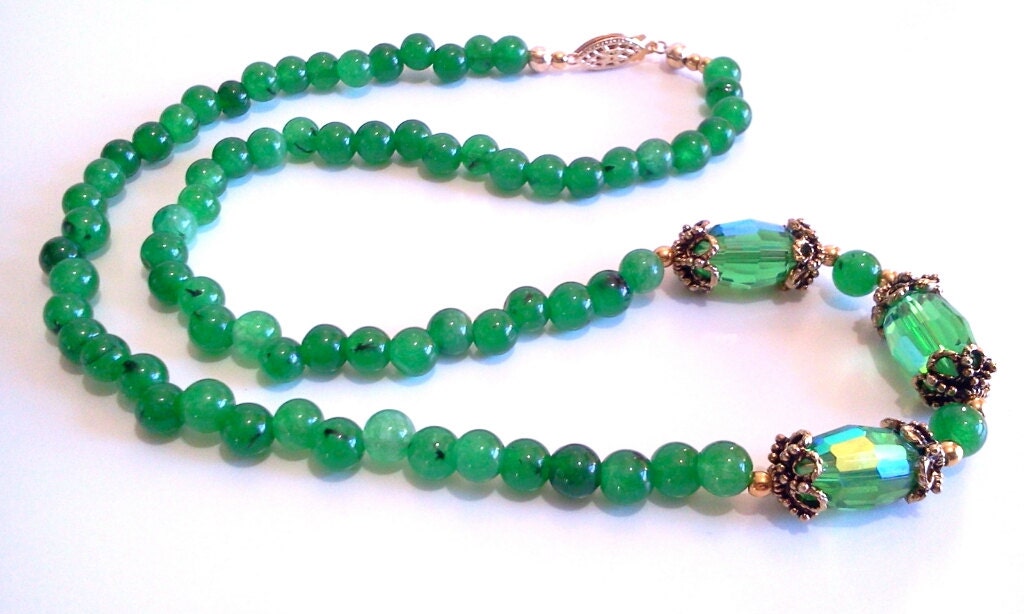 Malaysia Jade Grün Stein Perlen Halskette, Facettierter Kristall Schmuck, Handgefertigte St. Pattys Day Schmuck von BeadJewelryByAnita