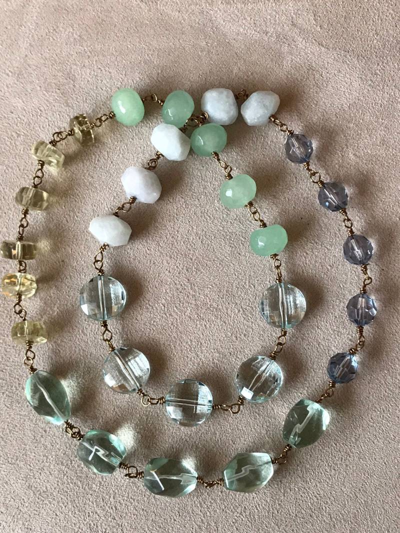 Multicolor Crystal Edelstein Lange Strang Statement Halskette von BeadMeetsGirl