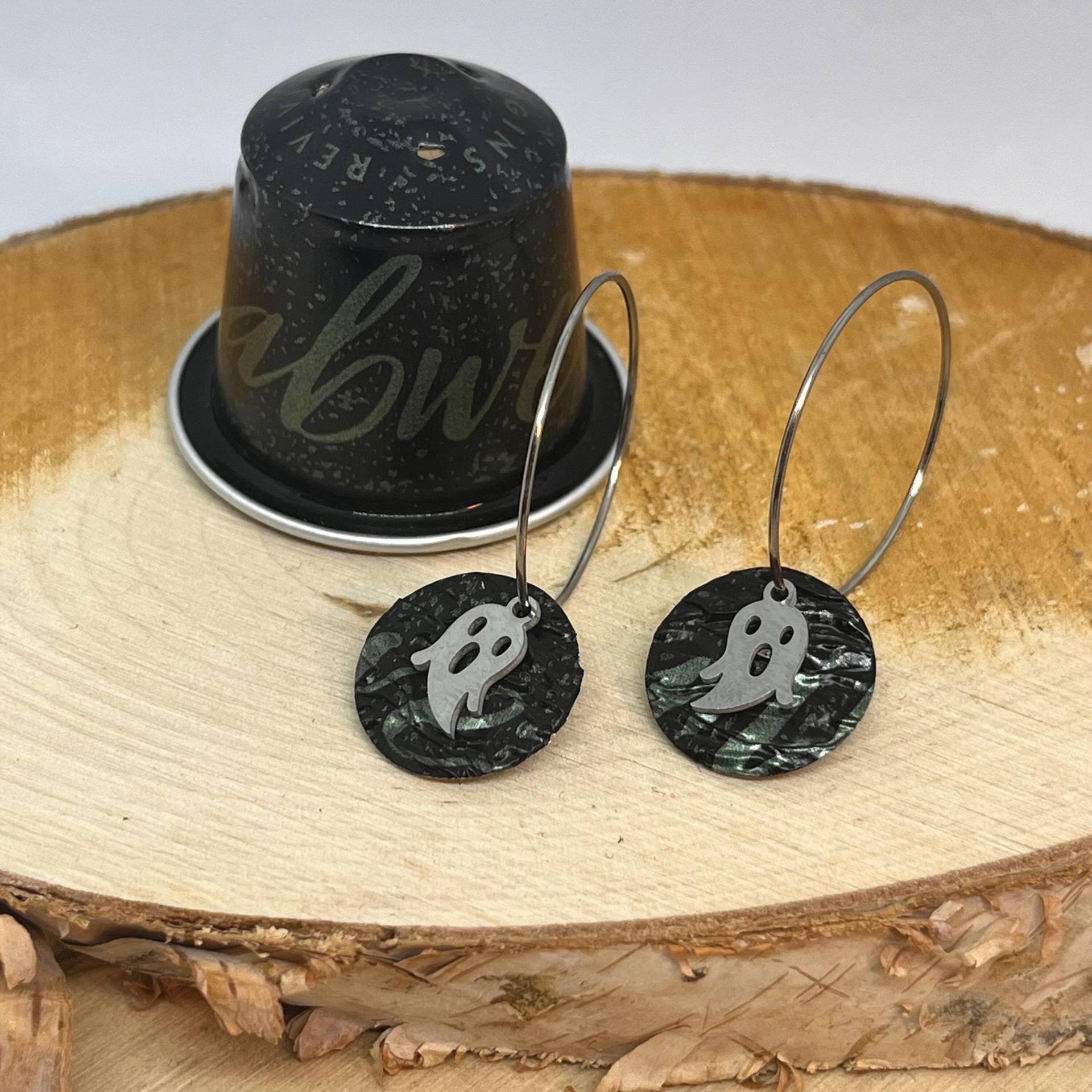 Ohrringe Halloween Gespenst in Silber Aus Kaffeekapseln von BeadNes