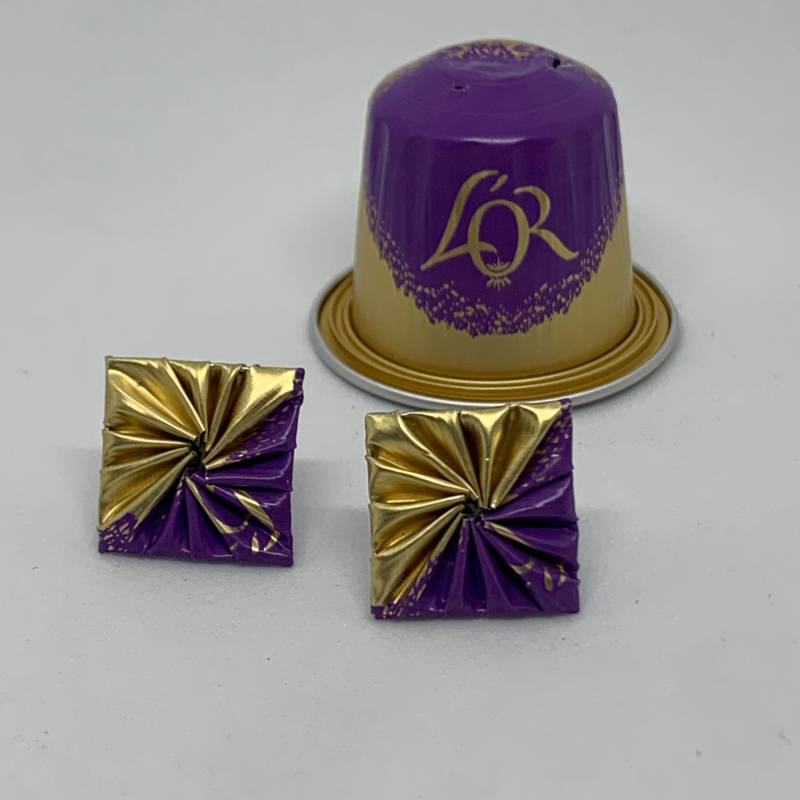 Ohrstecker Quadratisch Lila Gold Aus Kaffeekapseln von BeadNes