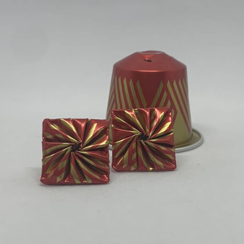 Ohrstecker Quadratisch Rot Gold Aus Kaffeekapseln von BeadNes