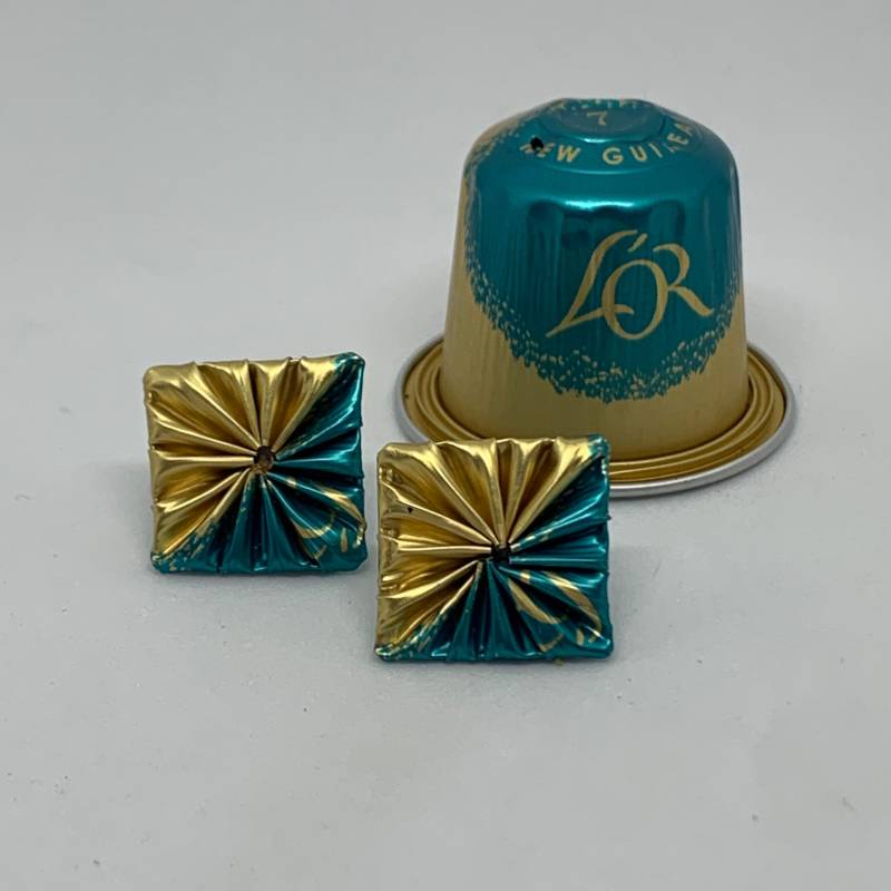 Ohrstecker Quadratisch Türkis Gold Aus Kaffeekapseln von BeadNes