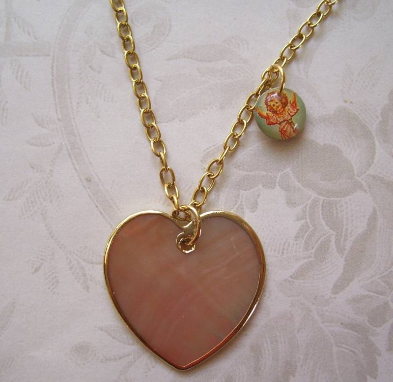 Schutz-Engel-Herz-Halskette, Große Anhänger Halskette, Vintage-stil Schmuck, Geschenk Für Frau Schutz-Engel-Herz-Halskette, Große Anhänger Halskette, Vintage-stil Schmuck, Geschenk Für Frau von BeadRee