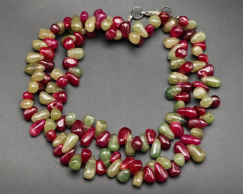 Alter Natürlicher Wassermelonen Turmalin Edelstein Gebohrter Nugget Chips Perlen Strang #cp1191 von BeadTreasuresCo