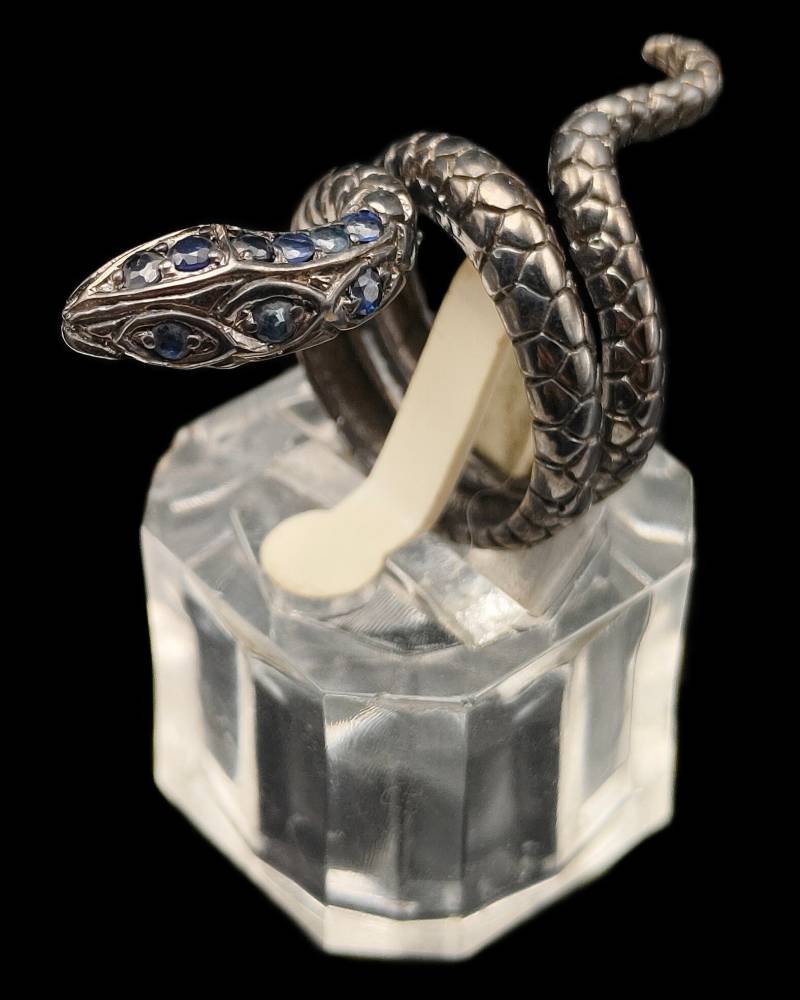 Ausgezeichneter Sterling Silber Rundschliff Schlange Blau Sapphire Auge Schwarz Emaille Ring 5.5 Us #cp1196 von BeadTreasuresCo