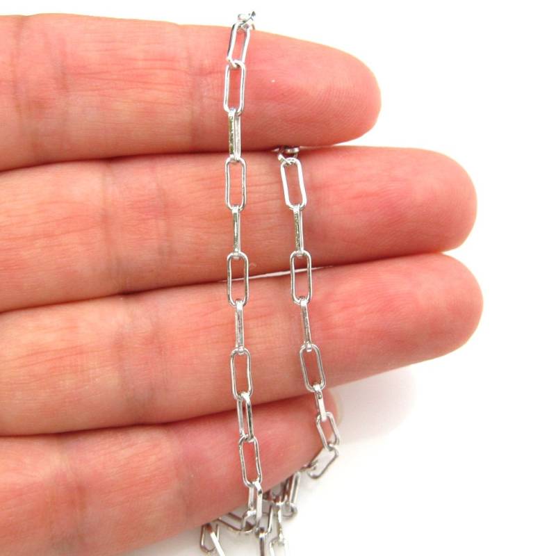 Rhodium Überzogene Sterlingsilber-Schmuckkette, Unvollendet, 2.5x6.5mm Rechteck Link, Massenketten Am Fuß, Schmuckzubehör - Sku 101002-Rh von BeadUnion