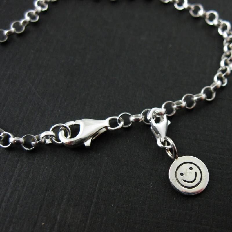 Sterling Silber Charms Für Armband-Add On Charm - Mit Verschluss Silver Happy Face Charm-Armband-Charm(12 Mm 1 Stück Sku 291051 von BeadUnion