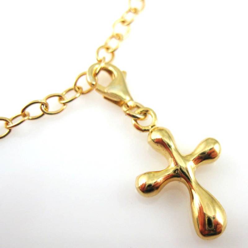 Vergoldeter Sterlingsilber Anhänger- Add On Charm - Anhänger Mit Verschluss-Ausgefallener Kreuz Anhänger-Gold Kreuz-Armband 18 Mm -1 Stück Sku von BeadUnion