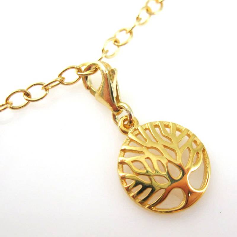 Vergoldete Sterlingsilber Charms- Anhänger Mit Verschluss-Gold Baum Des Lebens Charms - Armband | 12mm-1 Stk. Sku 291068-Vm von BeadUnion
