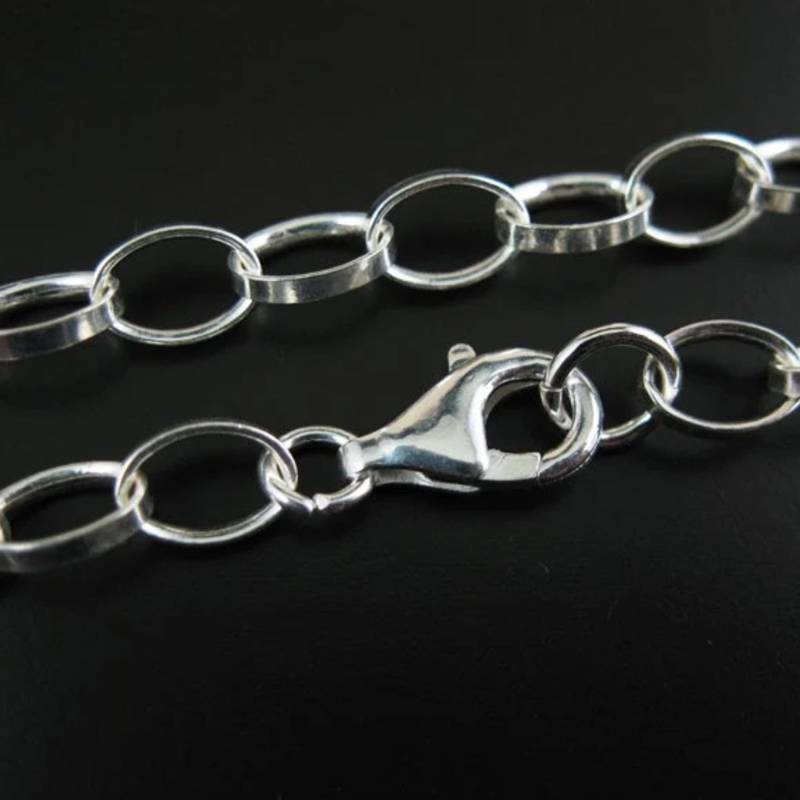 sterling Silber Armband - Chunky Flach Kabel Oval 7mm X 5mm Für Anhänger | 16, 5 Zoll Sku 601004-6.5 von BeadUnion