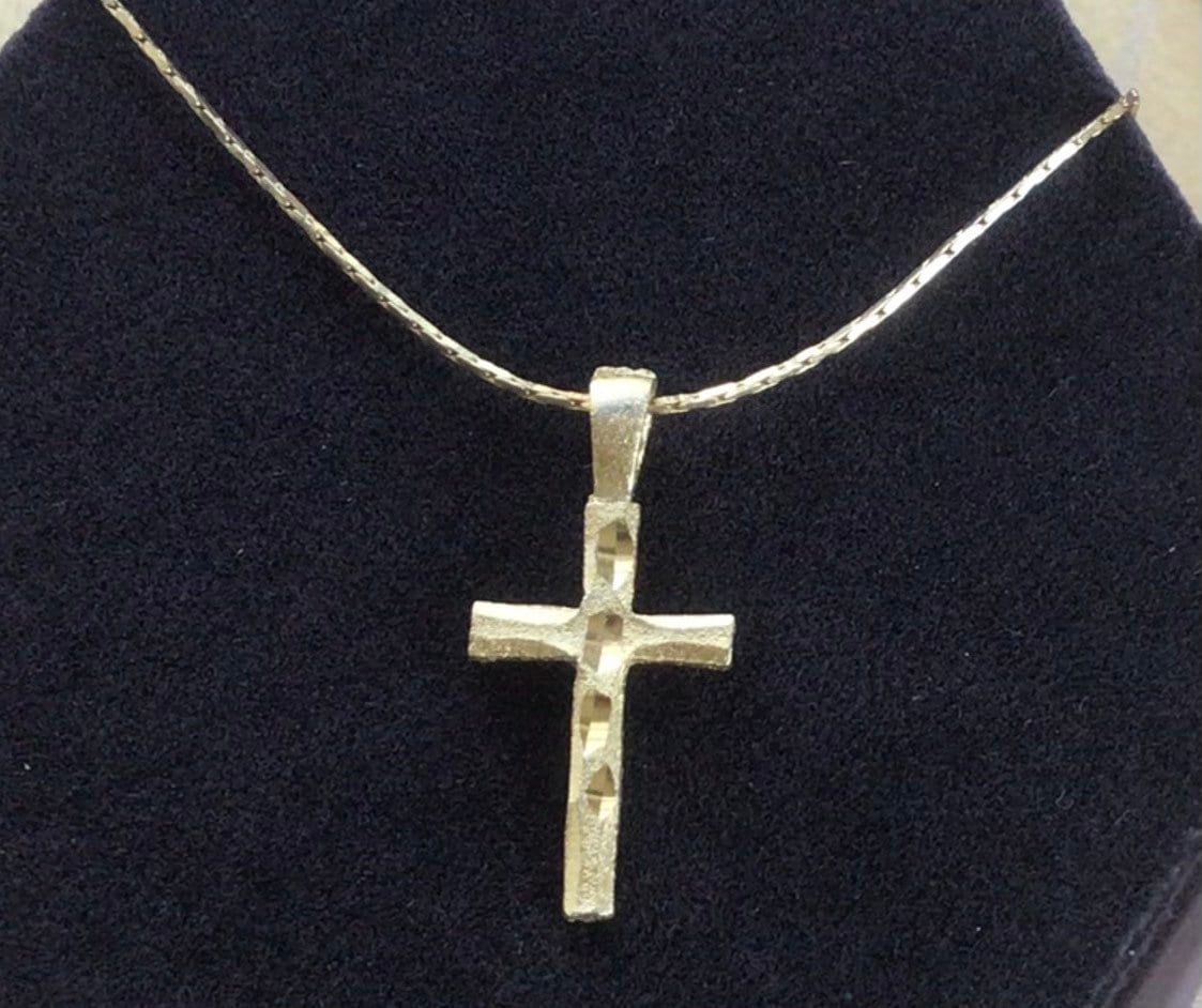 Goldfarbene Diamantschliff Kreuz Anhänger Halskette, Christlich, Religiös, Vintage | S16 von Beadazzle27