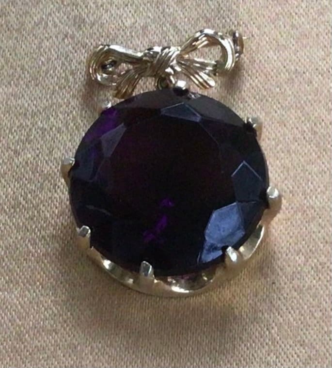 Große Faux Amethyst Baumeln, Schleife Brosche, Pin, Goldton, Vintage | Ac5 von Beadazzle27