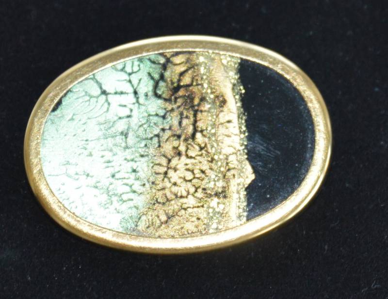 Hübsche Vintage Petrol, Schwarz, Gold Ovale Brosche von Beadazzle27