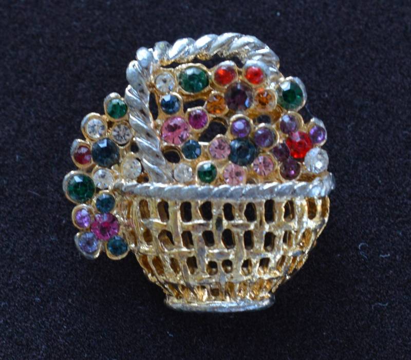 Multi-Farbigen Strass Blumenkorb Pin, Vintage | Ae6 von Beadazzle27