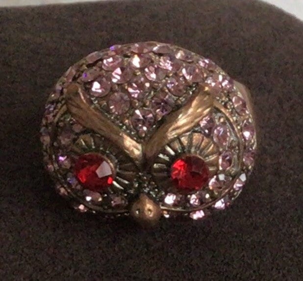 Rosa, Roter Strass Eulen Ring, Größe 5-3/4, Vintage, Kupferton | J2 von Beadazzle27