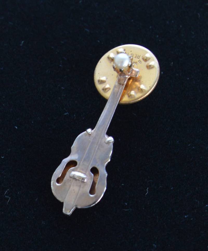 Schöne Vintage Silber-Ton, Faux Perle Cello Instrument Tac Pin, Musical | B2 von Beadazzle27