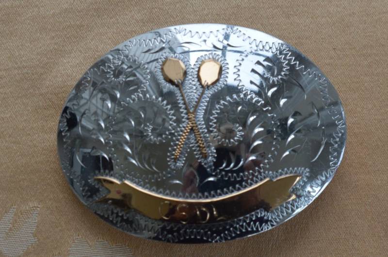 Schöne Vintage Silber-Ton, Gold-Ton Geätzt Gürtelschnalle, Oval | A8 von Beadazzle27