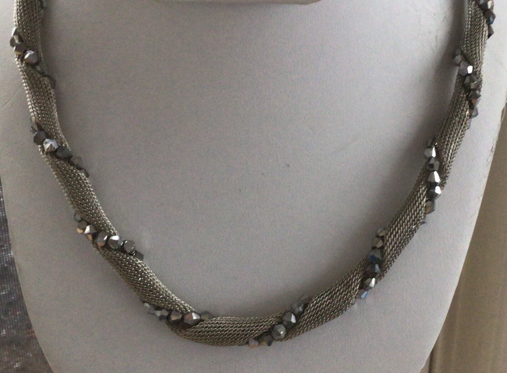 Silber Mesh, Graue Kristallkette, Verstellbar, 17-1/4"-19-1/4", Vintage von Beadazzle27