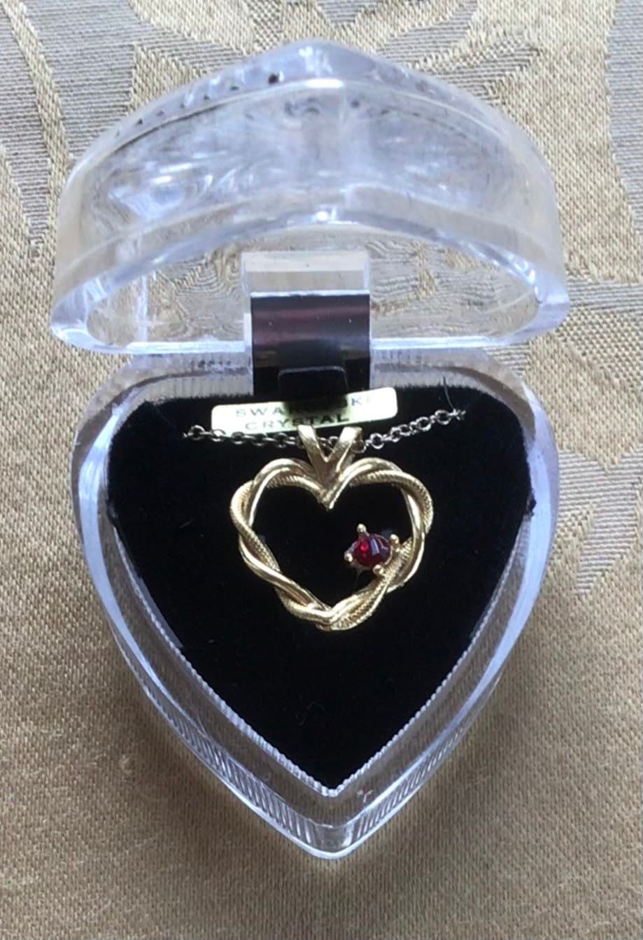 Swarovski Granat Kristall, Goldton Herz Anhänger Halskette, 18", Vintage | Ad8 von Beadazzle27