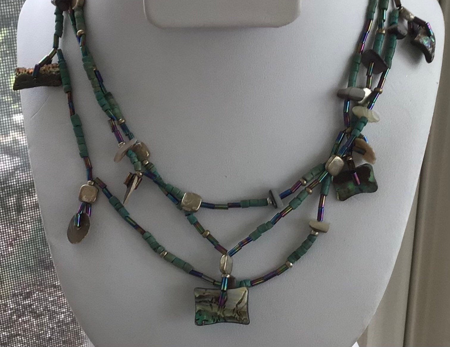 Türkis Schale, Holz Perlen Multi-strang Halskette, 16"-28-1/2" | Aj6 von Beadazzle27