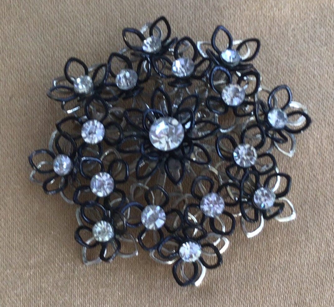 strass, Schwarze Florale Brosche, Anstecknadel, Goldton, Vintage | Af17 von Beadazzle27