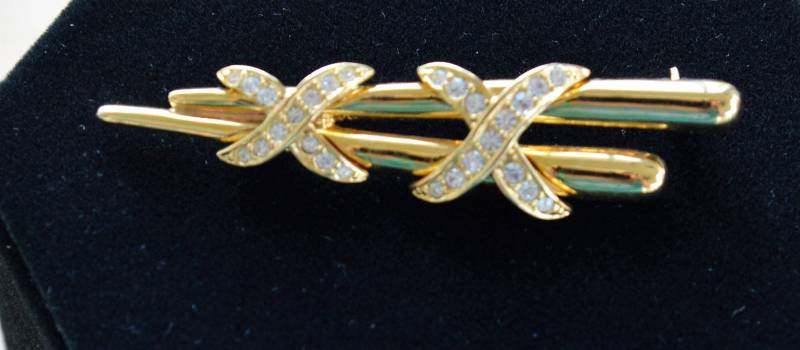 "x" Strass-Brosche, Gold-Ton, Vintage, Bar-Pin | J5 "x" Strass-Brosche, Gold-Ton, Vintage, Bar-Pin | J5 von Beadazzle27
