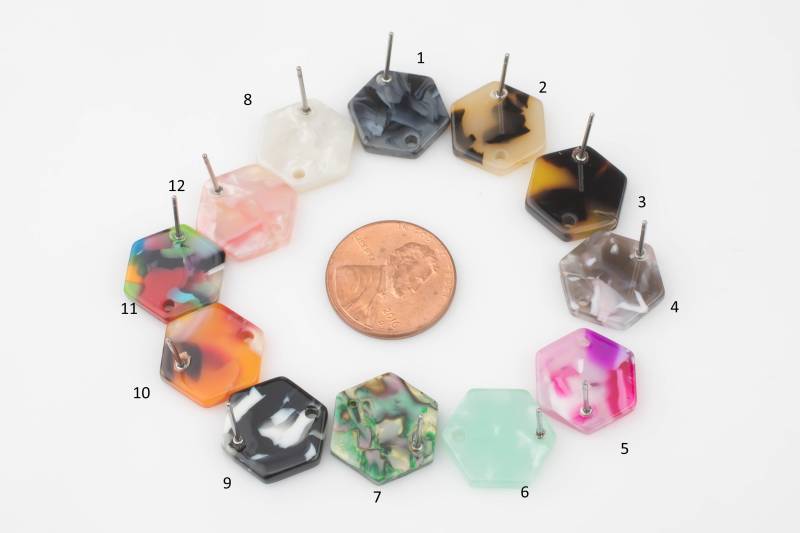 4 Stück Tortoise Acetat Hexagon Ohrstecker 14 Mm - 1 Loch - 2 Paar Pro Bestellung - 1B von Beadboat1