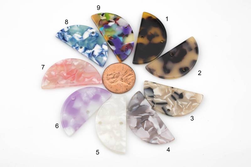 8 Stück Acetat Halbkreis - Orange Scheiben Form Anhänger Oder Verbinder 17x35 29 Mm 1 2 Löcher Pro Bestellung Schildpatt von Beadboat1