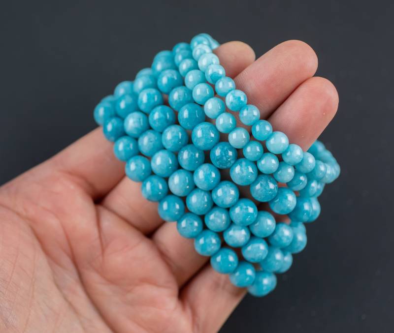 Aquamarin Quarz Armband Rund Größe 6 Mm Und 8 Handmade in Usa Natürlicher Edelstein Kristall Armbänder Handgemachter Schmuck - Ca. 18cm von Beadboat1