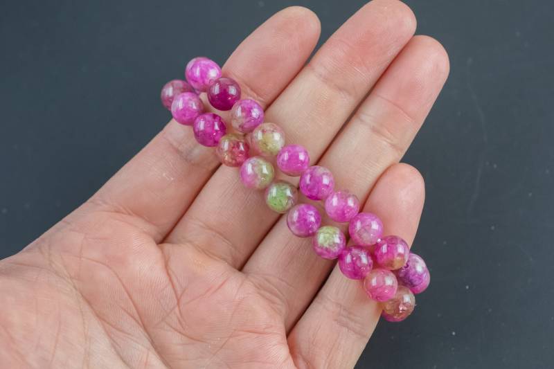 Pink Watermelon Jade Armband Rund Größe 6 Mm Und 8 - Handmade in Usa Natürlicher Edelstein Kristall Armbänder Handgemachter Schmuck Ca. 18cm von Beadboat1
