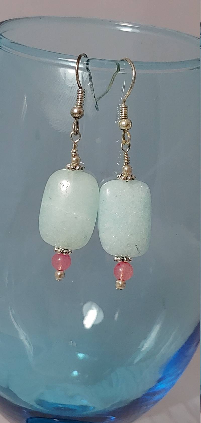 Aqua Edelstein Und Rosa Jade Ohrringe von BeadedFrog