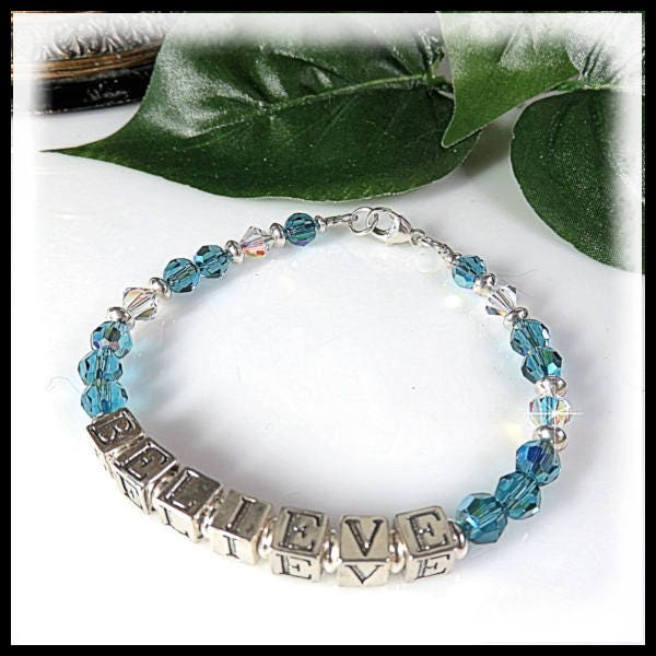 2071 Indonite Swarovski Kristall Armband, Sterling Silber Believe Nachricht, Nachricht Türkis Schmuck, Affirmation von BeadedJewelryByRenee