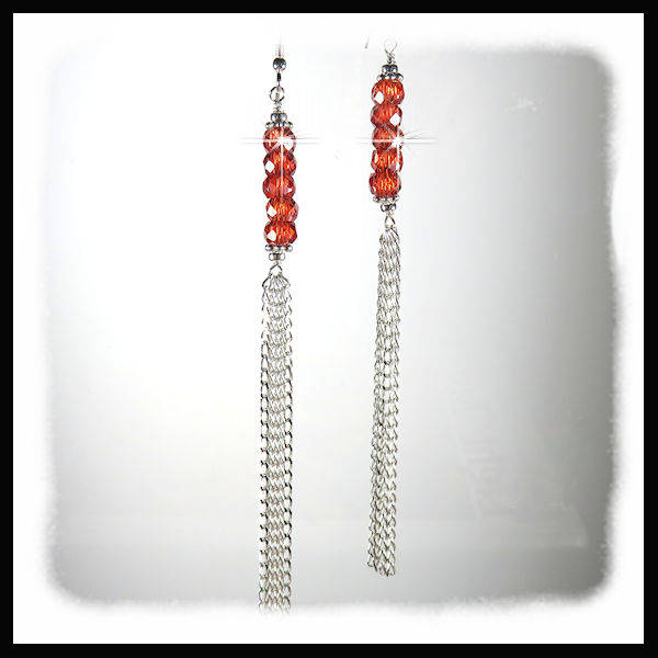 2192. Rot Orange Facettierte Zirkonia Ohrringe, Lange Schulter Staubsauger Diamant Geschnitten Sterling Kette Rot Orange Schmuck von BeadedJewelryByRenee