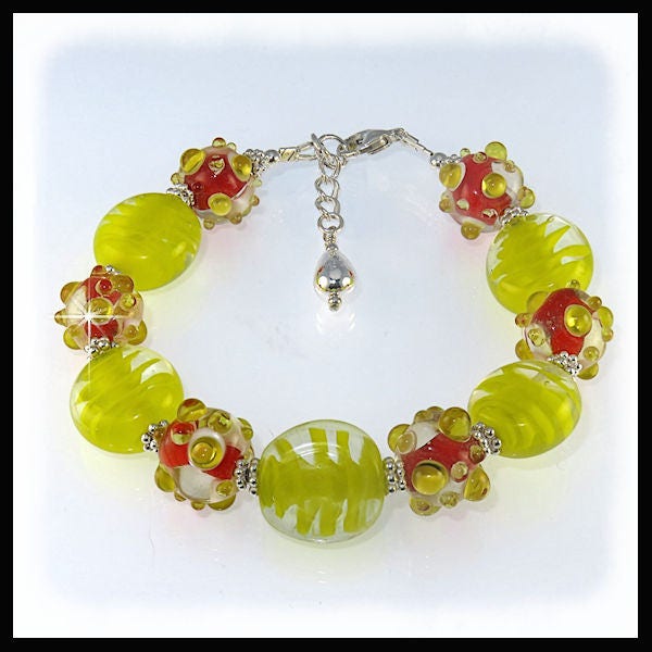 2213, Gelb Und Orange Armbänder, Lampe Arbeiten Glas Sommer Armband, Schmuck, Gelben Handgemachte Juwel von BeadedJewelryByRenee