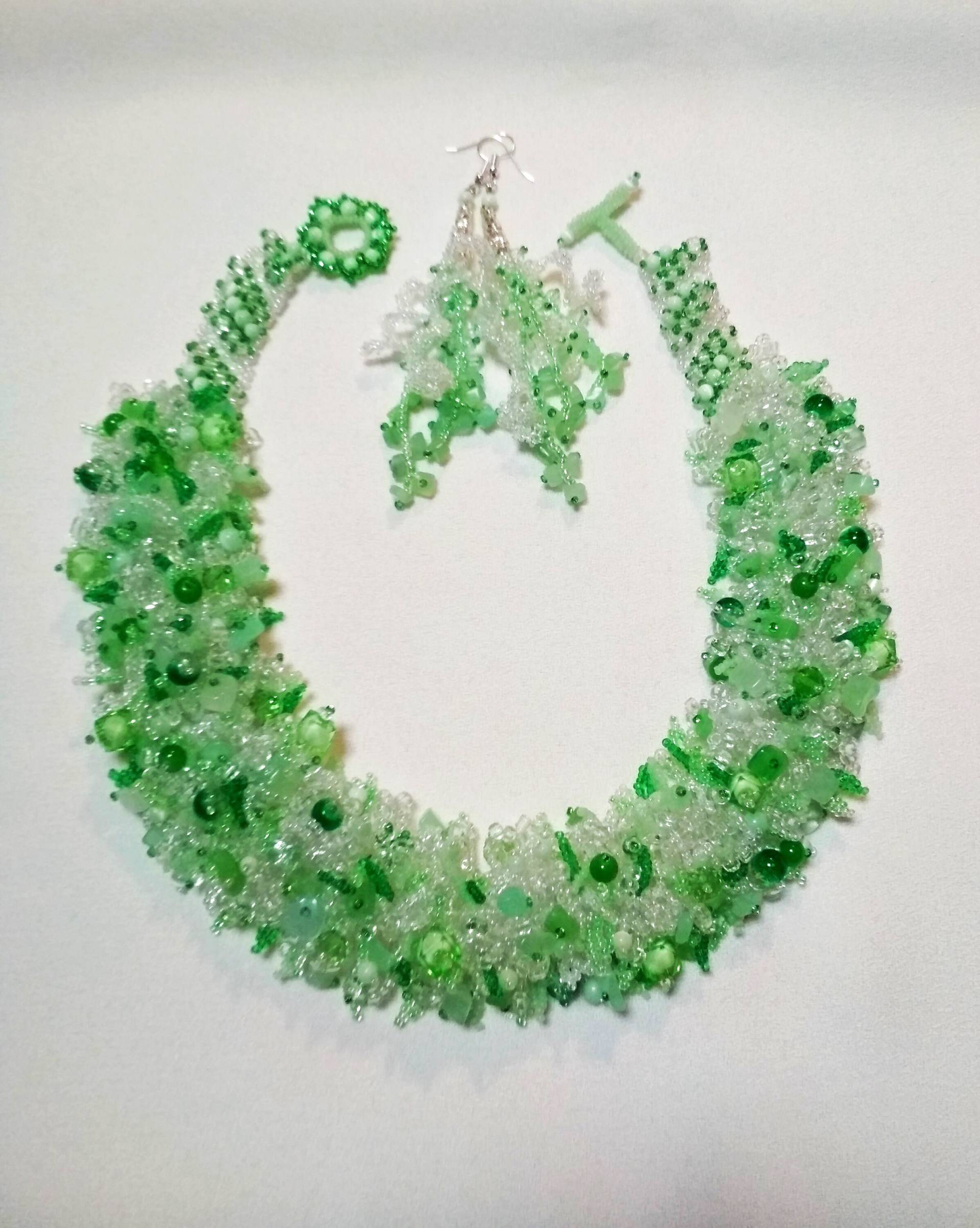 1. Halsband, Schmuck, Perlen, Perlenkette, Set, Ohrringe, Grüne Halskette, Perlenpelzkette Mit Naturstein, Ukraine. Geschenke Für Frauen von BeadedJewelryKsenia