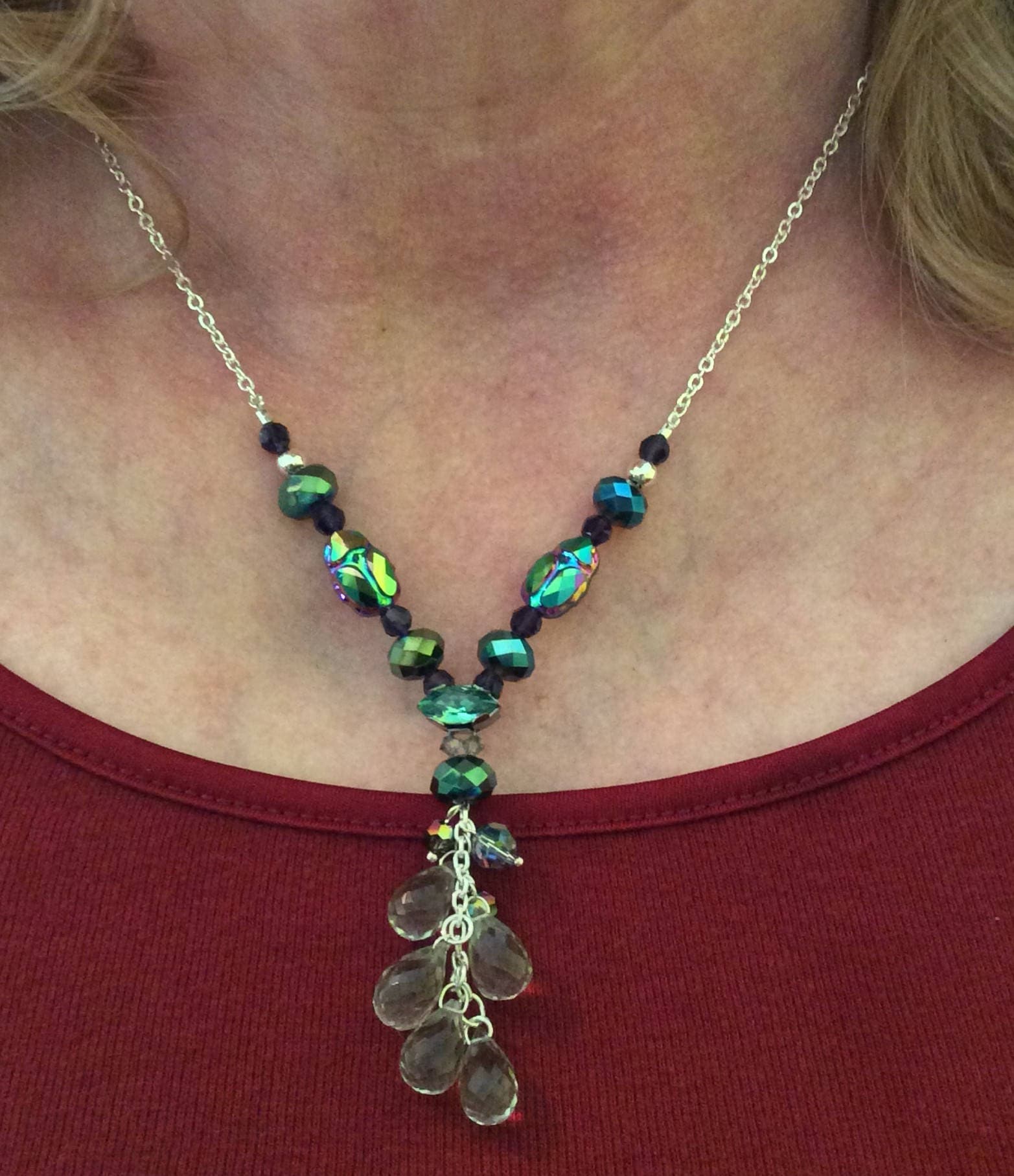Swarovski Skarabäus Kette Sterling Silber, Prehnit Quaste von BeadersPassion