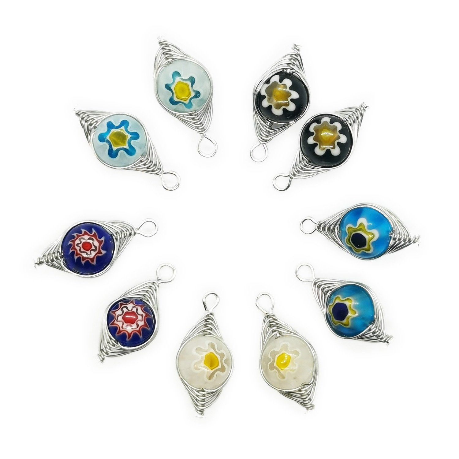 Handgefertigte Draht Gewickelt Millefiori Blumen Perlen Anhänger von BeadingStationUSA