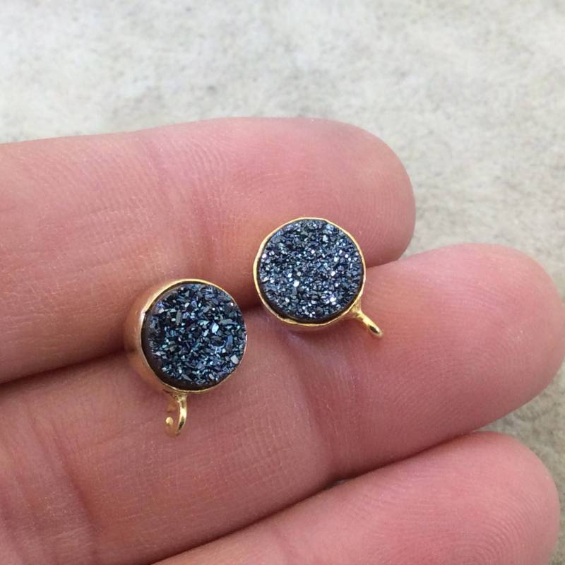 Vergoldete Blaue Druzy Ohrstecker 8 Mm Rundes Paar von Beadlanta