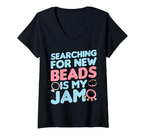 Damen Searching for New Beads Ist Mein Jam T-Shirt mit V-Ausschnitt Damen Searching for New Beads Ist Mein Jam T-Shirt mit V-Ausschnitt von Beads Jewelry Maker Crafting Hobby Gifts Apparel