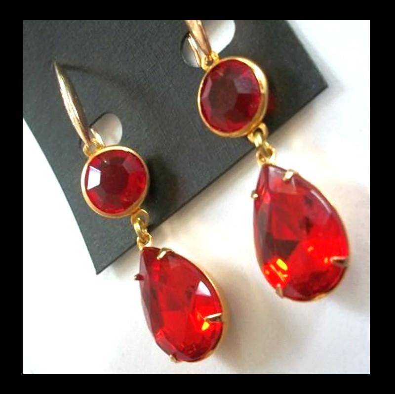 Designer Handmade Swarovski Channel Rubin Rot Tropfen Ohrringe 18X13 Xmas von BeadsAloft