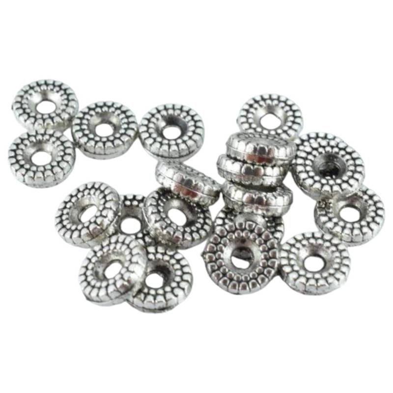 9 M Detaillierte Gerippte Antike Silberne Legierungs-Metallperlen 20 Stück/Pk, 11Gramm Packung, 3 Perlendicke, 2 Loch von BeadsFindingDepot