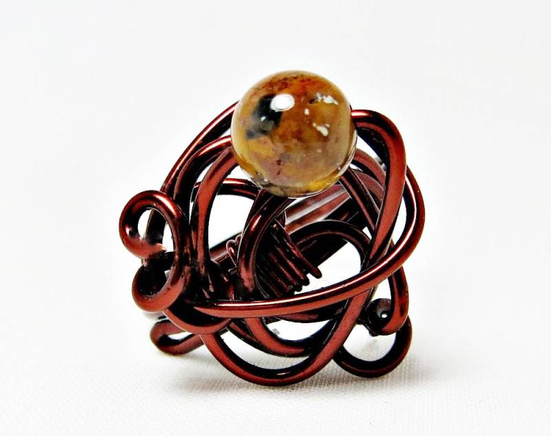 Freiform Braun Draht Gewickelt Ring Mit Senf Farbigen Jaspis Halb-Edel Edelstein Größe 7, 5 Freiform Braun Draht Gewickelt Ring Mit Senf Farbigen Jaspis Halb-Edel Edelstein Größe 7, 5 von BeadsGalore2