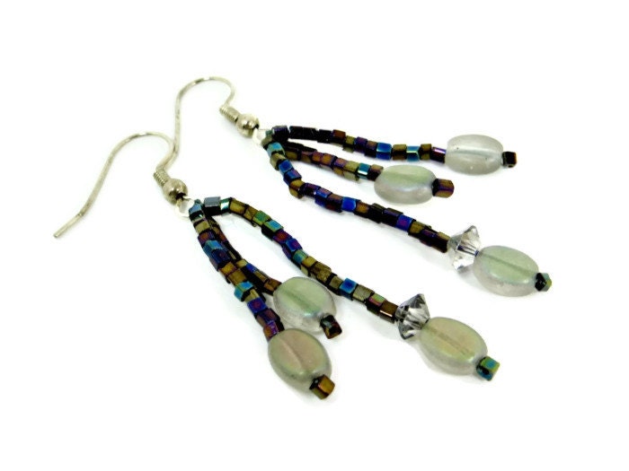 Graues Glas & Ab Schwarz Samen Perle Ohrringe Graues Glas & Ab Schwarz Samen Perle Ohrringe von BeadsGalore2