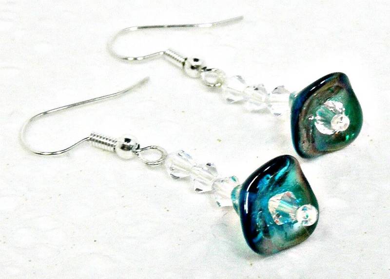 Pfau Blaue Blume & Klare Kristall Ohrringe Pfau Blaue Blume & Klare Kristall Ohrringe von BeadsGalore2