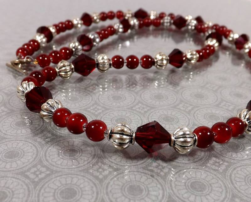 Rote Kristall Perlen & Silber Getflötenten Halskette, Geschenk Für Sie, Abend Tragen Rote Kristall Perlen & Silber Getflötenten Halskette, Geschenk Für Sie, Abend Tragen von BeadsGalore2