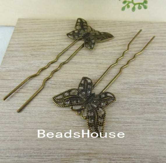 0Hl-00-B 8 Stück | 60mm Antik Messing Schmetterlinge Haarforke von BeadsHouse