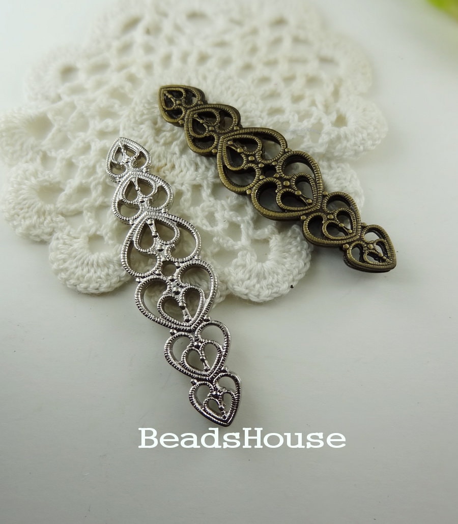 12 Stück Antikes Messing /Versilbertes Herz, Filigrane Stempel Charms, Nickelfrei von BeadsHouse