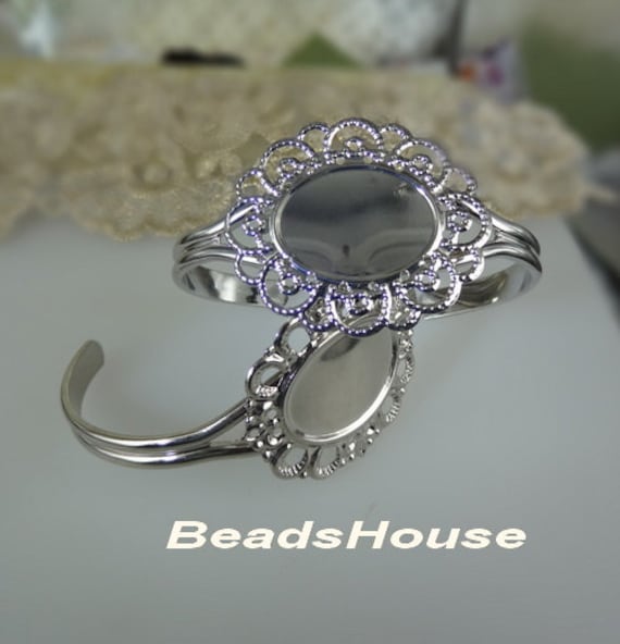 2 Stück | 18 X 25mm Versilberte Manschetten-Armband Ovale Fassung | Bh-01 von BeadsHouse