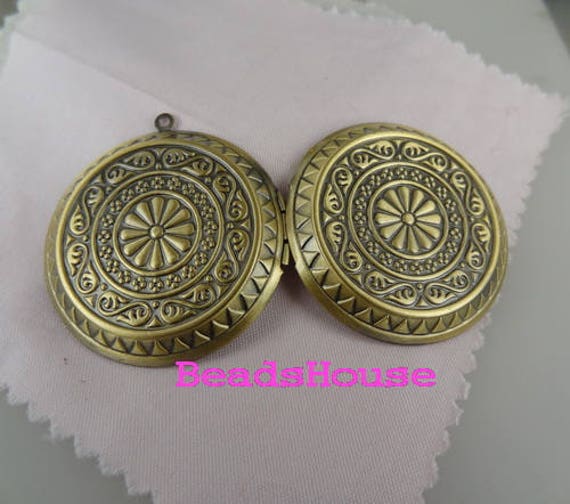 2 Stück | 45 Mm Große Runde Vintage Antik Messing Foto Medaillon Anhänger Nickel Frei von BeadsHouse